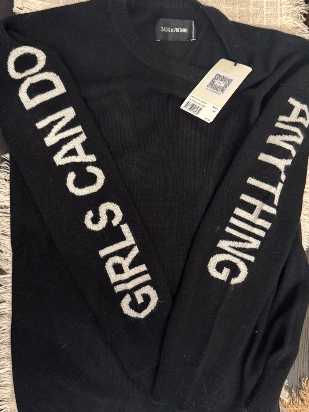 NWT Zadig & Voltaire Gaby Girls Can Do Anything Wool Cashmere Sweater Black XS